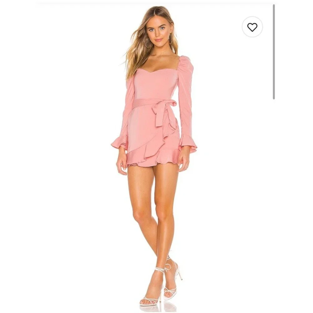 More To Come Revolve Ruffle Long Sleeves Blush Mini Dress Size S - Picture 1 of 13